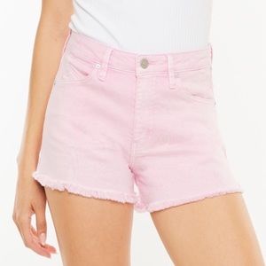 NEW Kancan Pastel Pink Raw Hem High Waisted Denim Shorts